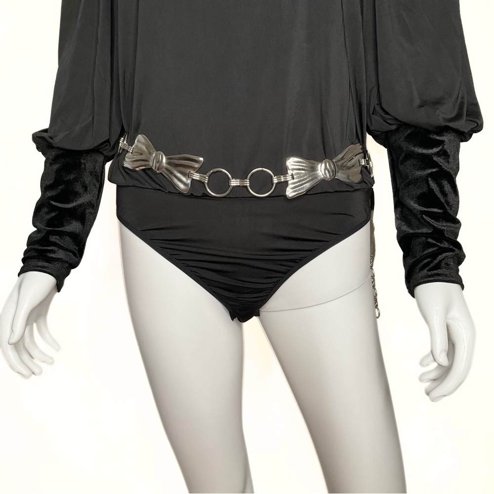 Silver Tone Textured Bow O-Ring Adjustable Chain Belt Womens Coquette Retro Y2K